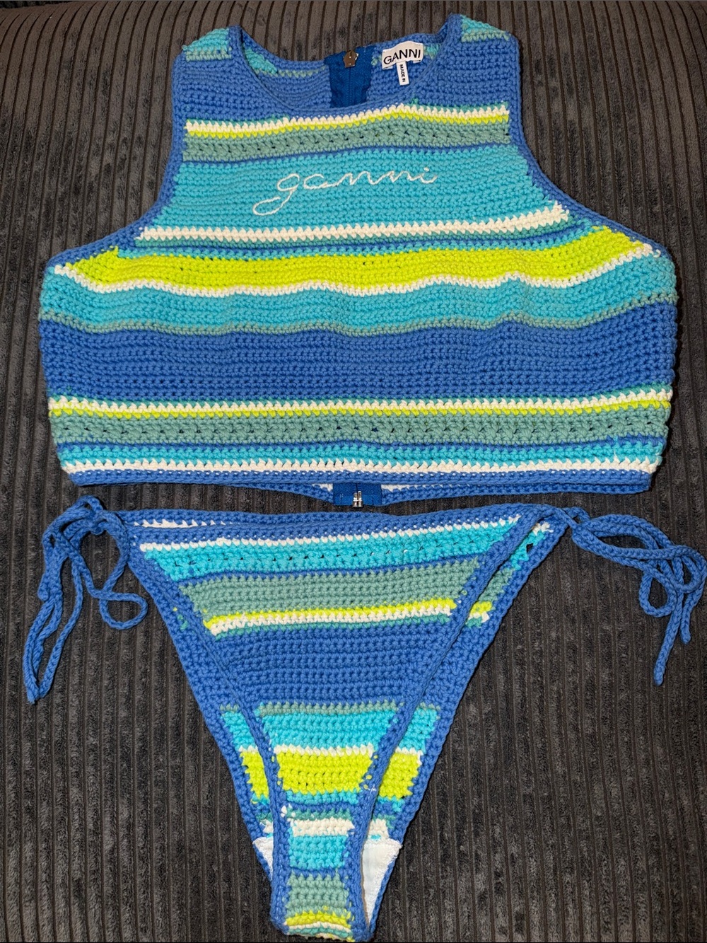 Ganni Striped Crochet Bikini Set